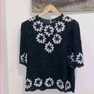 Vintage Jean for Joseph Le Bon silk beaded top, Lg